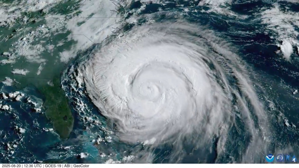 Satellite view of an Atlantic hurricane approaching the Caribbean