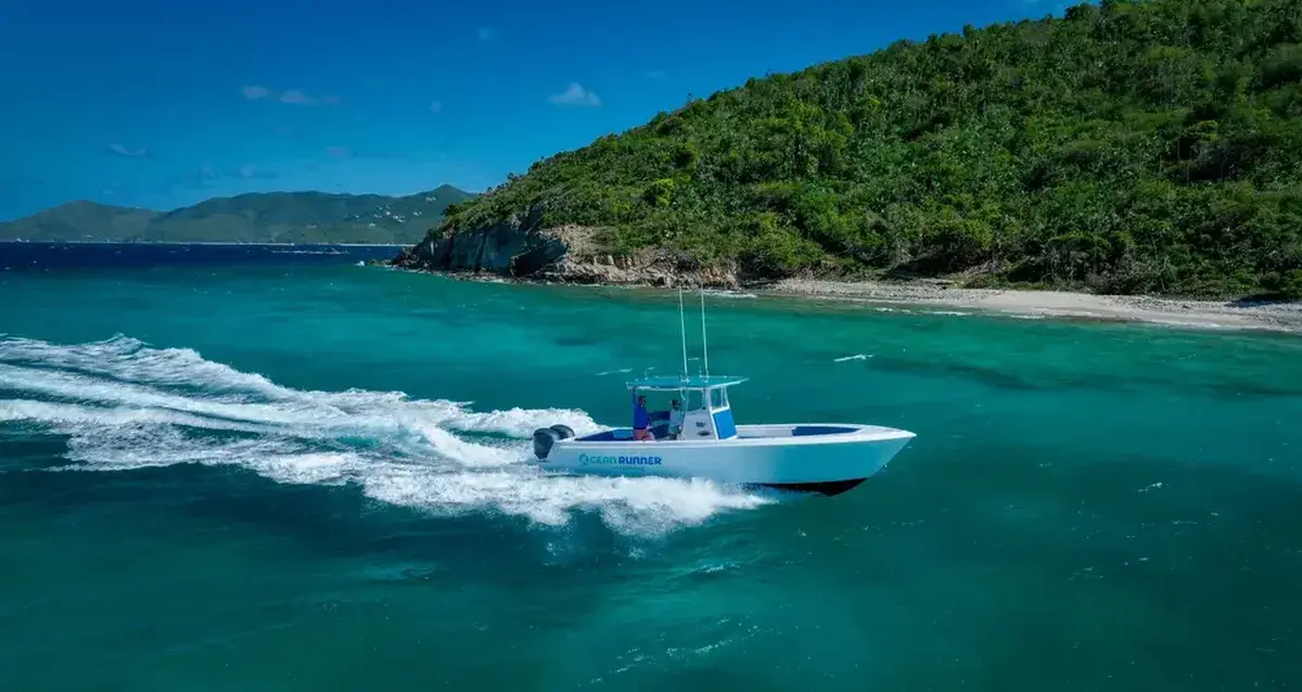 Ocean Runner private charter boat cruising turquoise Caribbean waters near St. John, US Virgin Islands