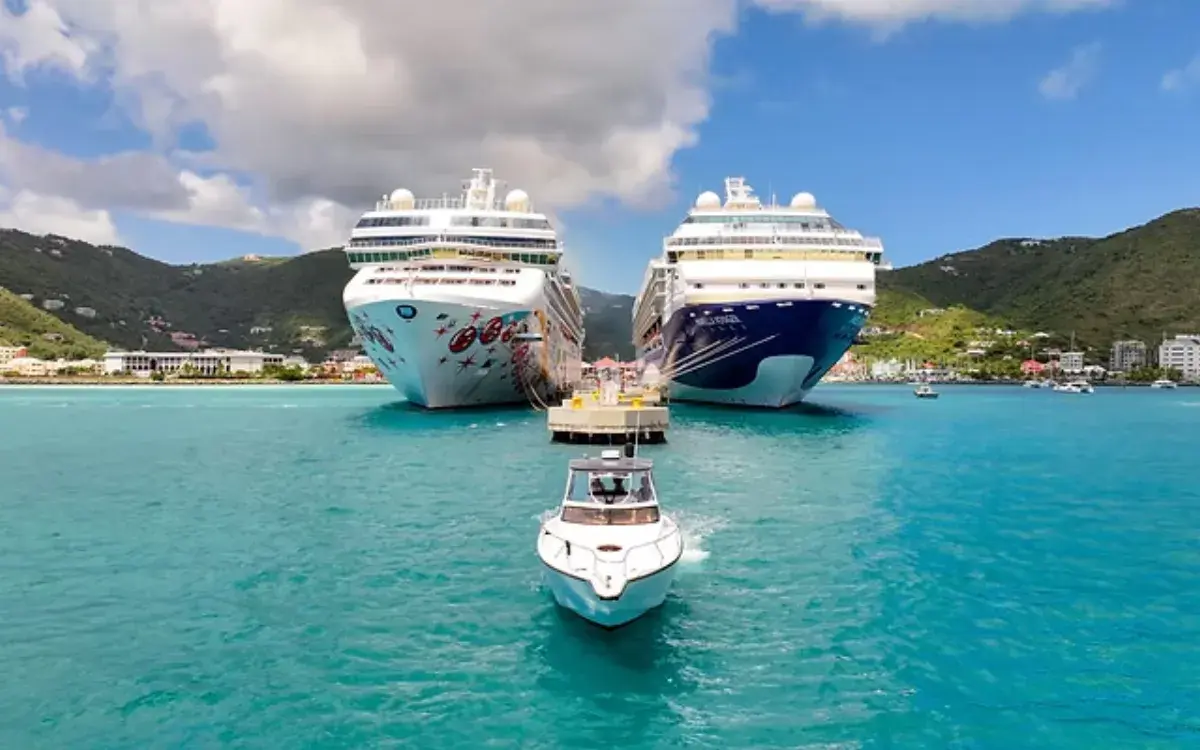 Trident Charters luxury yacht cruising turquoise waters near St. Thomas, US Virgin Islands