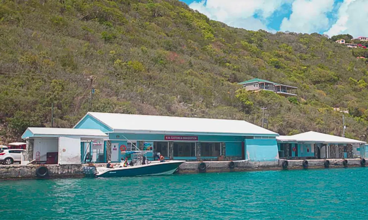 West End Ferry Terminal in Tortola BVI with turquoise water and customs building