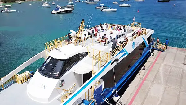 Ferry boat docked at Red Hook St Thomas ready for passenger boarding to St John