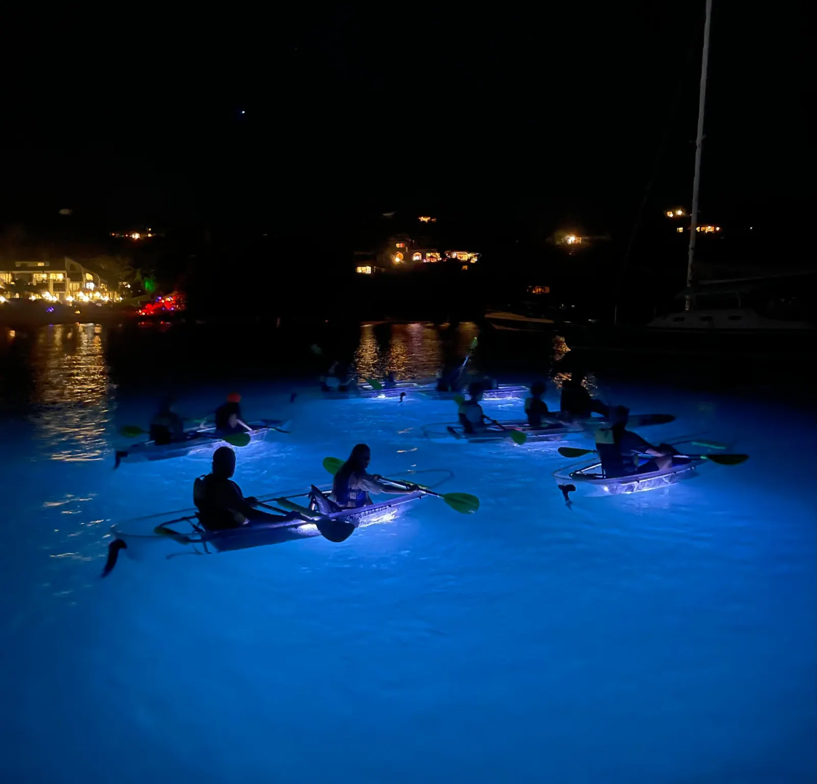 Clear-bottom night kayak GLOW tour, St. John