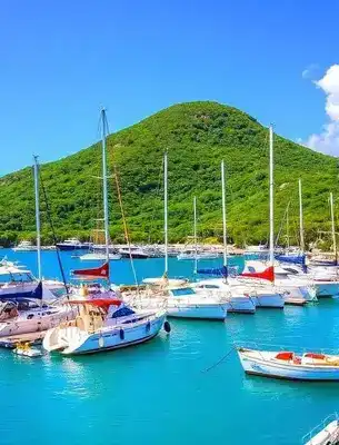 Charter boats docked in Cruz Bay harbor, St. John US Virgin Islands