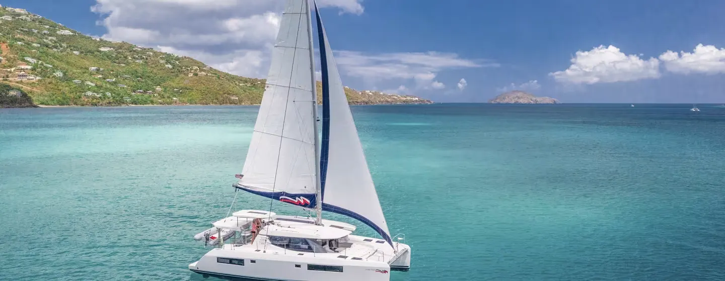 Catamaran sailing in turquoise waters near St. Thomas, US Virgin Islands